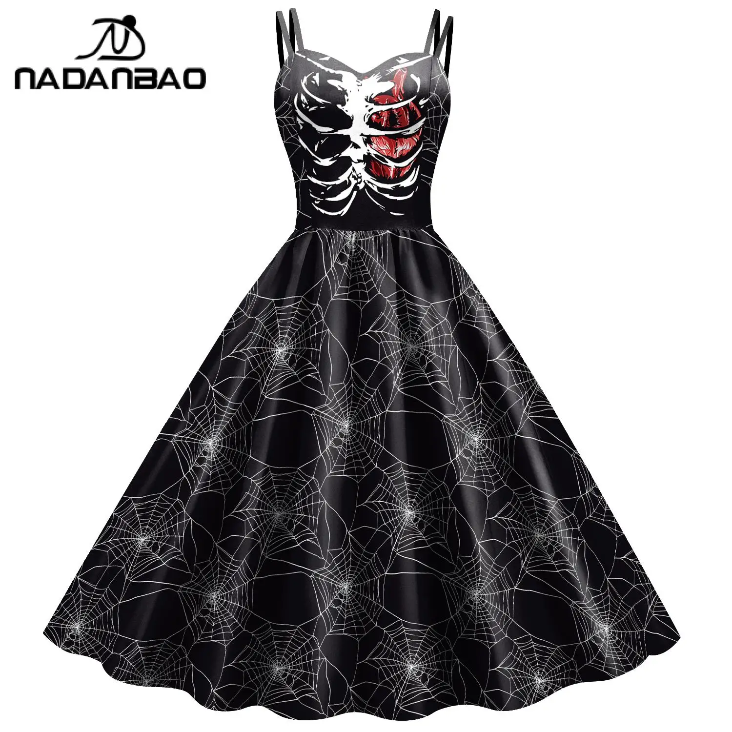 NADANBAO Halloween Dresses for Women Skull Cosplay Costume Girls Sleeveless Sexy Party Dress Scary Blood Print Outfit Clothes