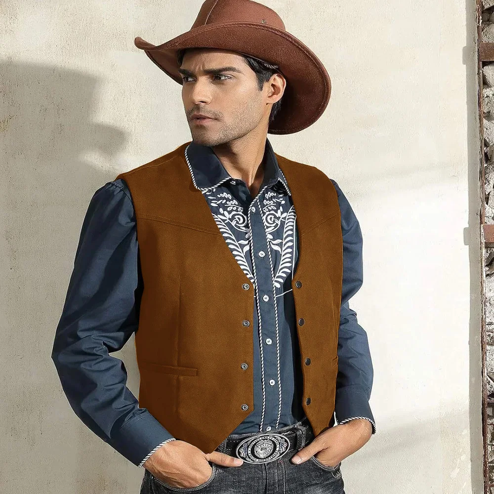 Gilet de cow-boy occidental décontracté imbibé de cuir suédé pour hommes, couleur personnalisée, vêtements de Rhpour hommes, veste en fibre punk, denim glacé