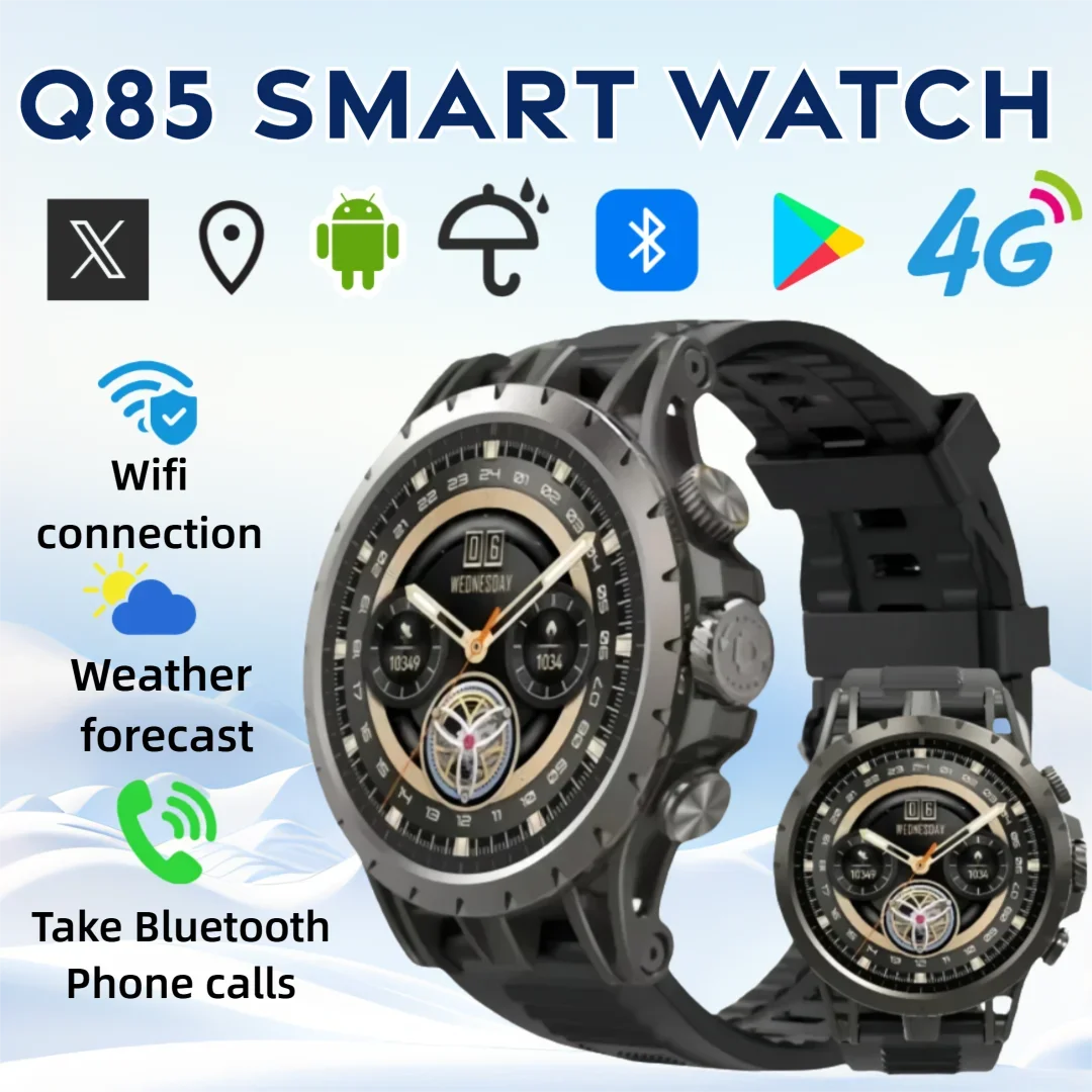 ساعة Q85 4G الذكية: نظام تشغيل Android 9.0، شاشة AMOLED مذهلة مقاس 1.43 بوصة، 8 جيجابايت + 128 جيجابايت، نظام تحديد المواقع/واي فاي، كاميرا 5 ميجابكسل لمكالمات الفيديو #1