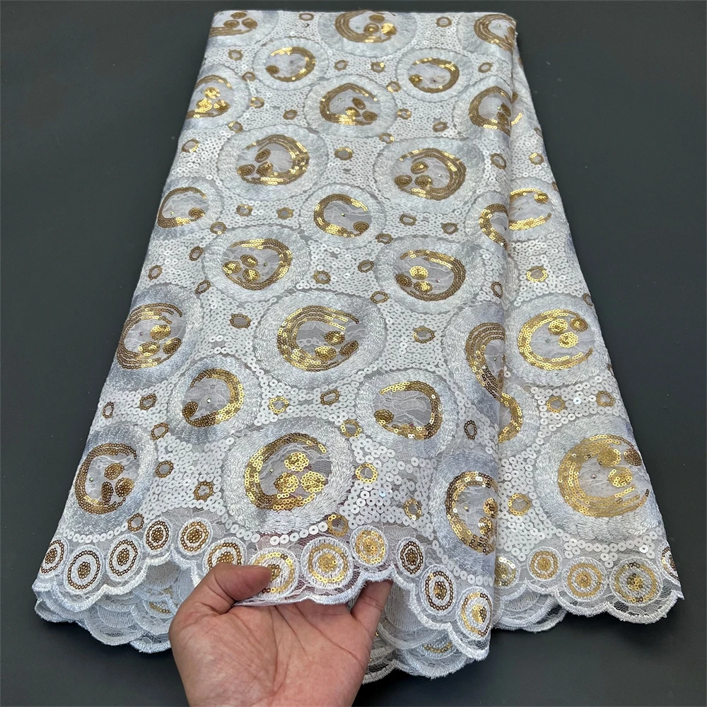 High Quality African Nigerian 2025 Embroidery Lace Fabric  French Tulle Wedding Party Dress Water Soluble Guipure Sequins 5Yards