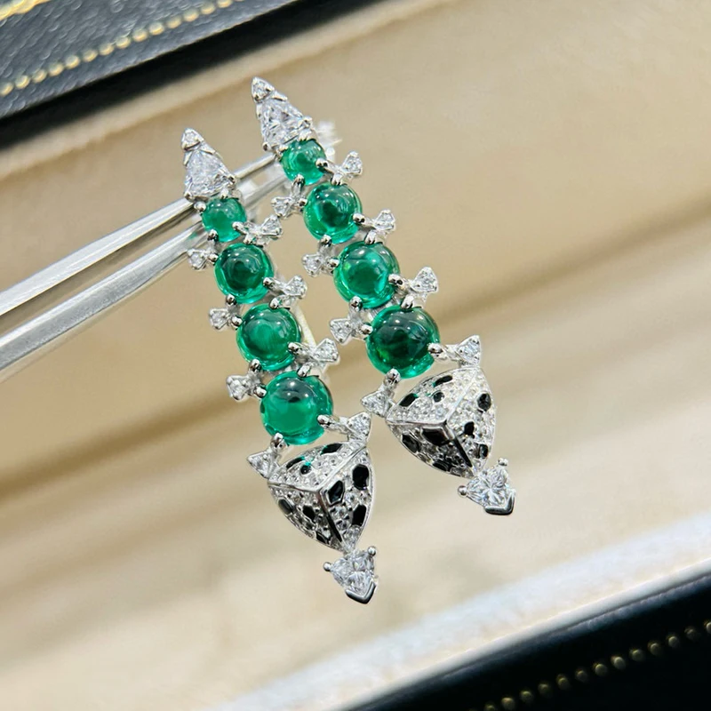 

New Luxury Designer Pure 925 Sterling Silver Jewelry For Women Green Tassel Stud Earrings Water Drop Classic Bohemia Design Fine