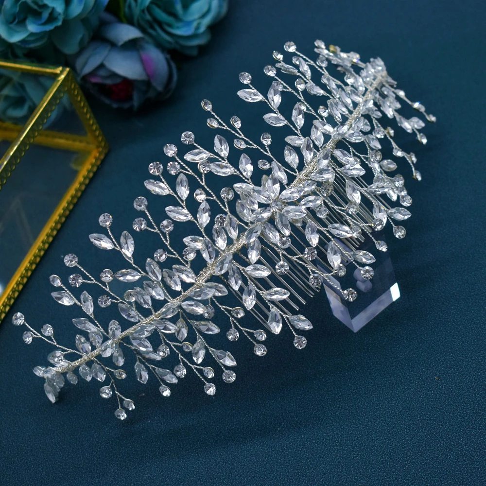 

A455 Silver Bridal Hair Comb Luxury Wedding Hair Accessories for Brides Handmade Bridesmaid Headband Crystal Bridal Headwear