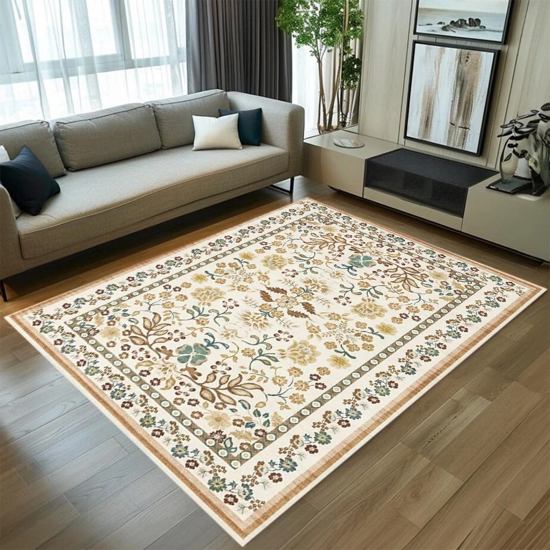 Vintage Persian Floral Medallion Rectangular Carpet Bohemian Soft Decorative Floor Mat for Living Room Bedroom Home Decor