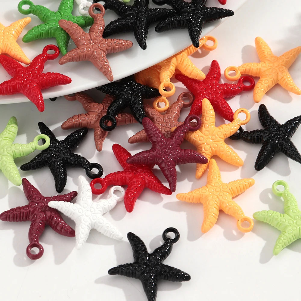 10pcs/Lot Cute Colorful Acrylic Ocean Starfish Pendant Beads For DIY Making Women Beach Jewelry Accessories