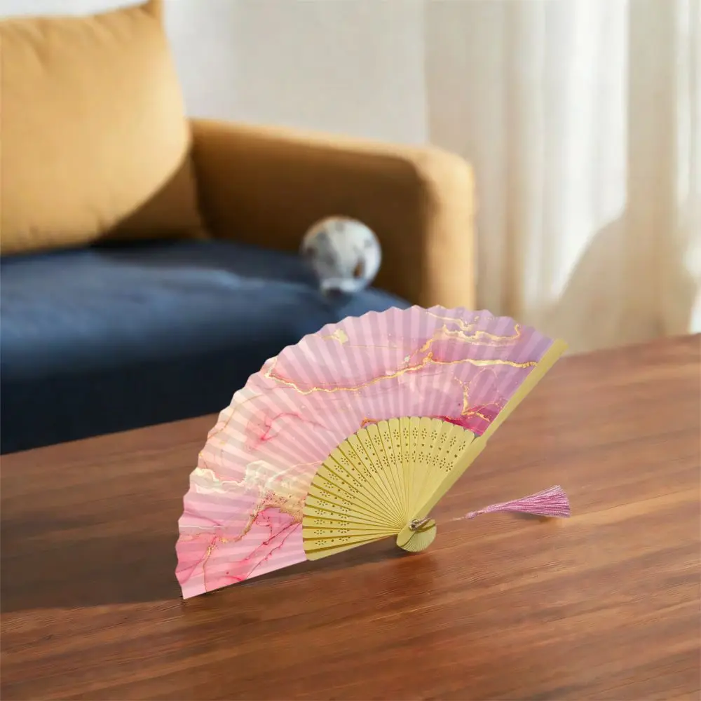 

Colorful Tassel Bamboo Folding Fan Gilding Handmade Craft Antiquity Folding Fans Traditional Elegant Xuan Paper Fan