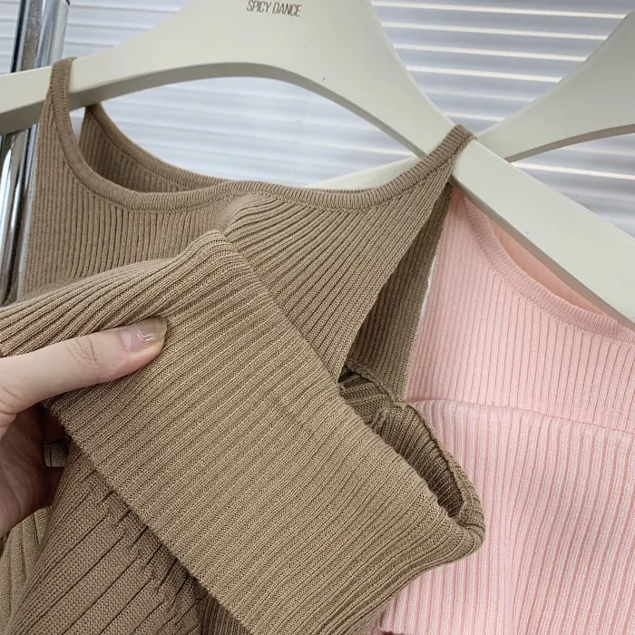 Autumn and winter temperament off shoulder long sleeved knitted sweater for women