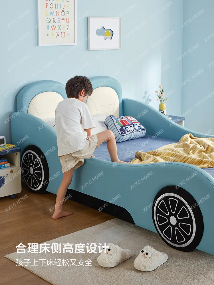 Children's Car-like Bed with Fence Creative Bedroom Boys Double Running Lathe