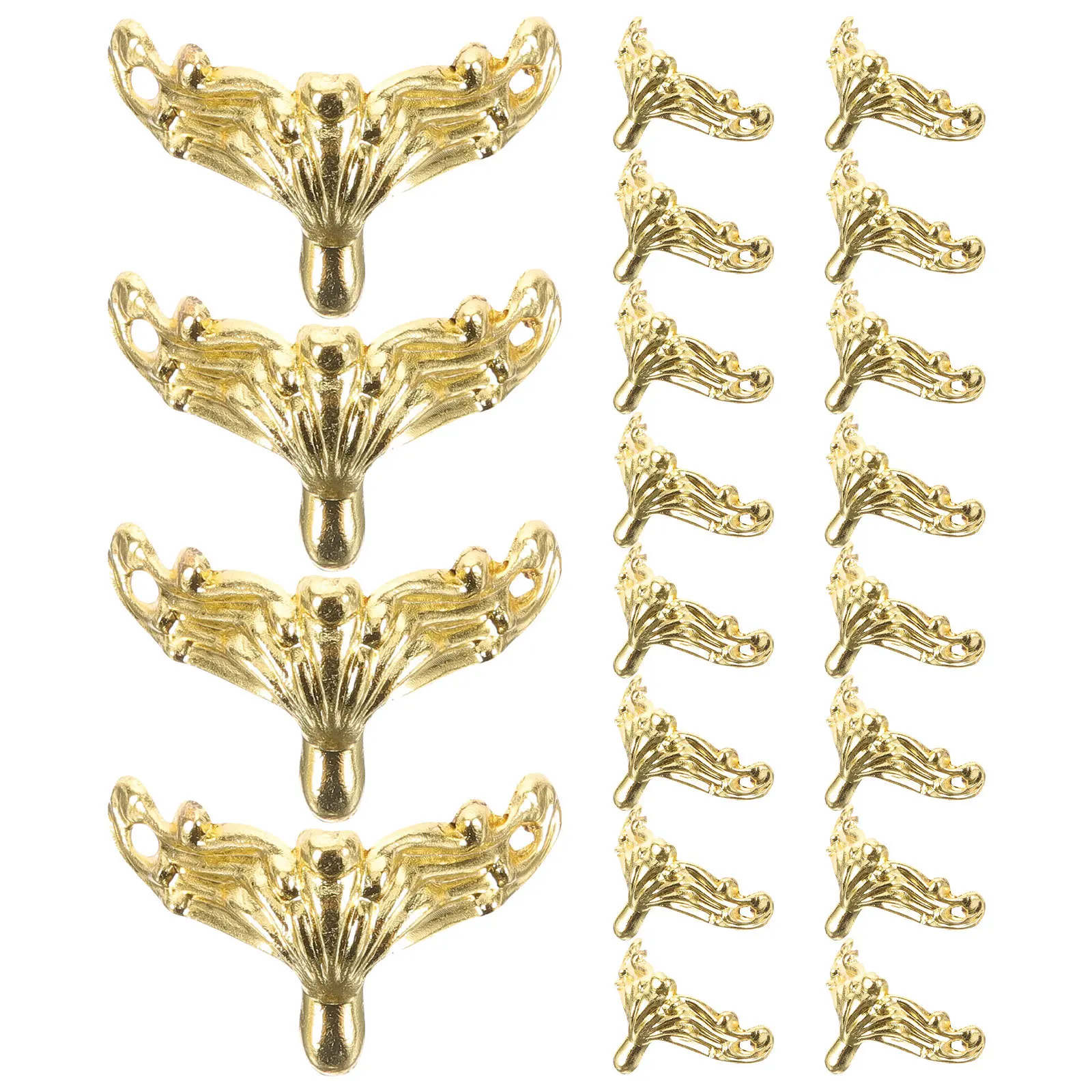 20개입 황금색 작은 모서리 보호대 나무 상자 보석함 레트로 가구 다리 장식용 박스 받침대 액세서리