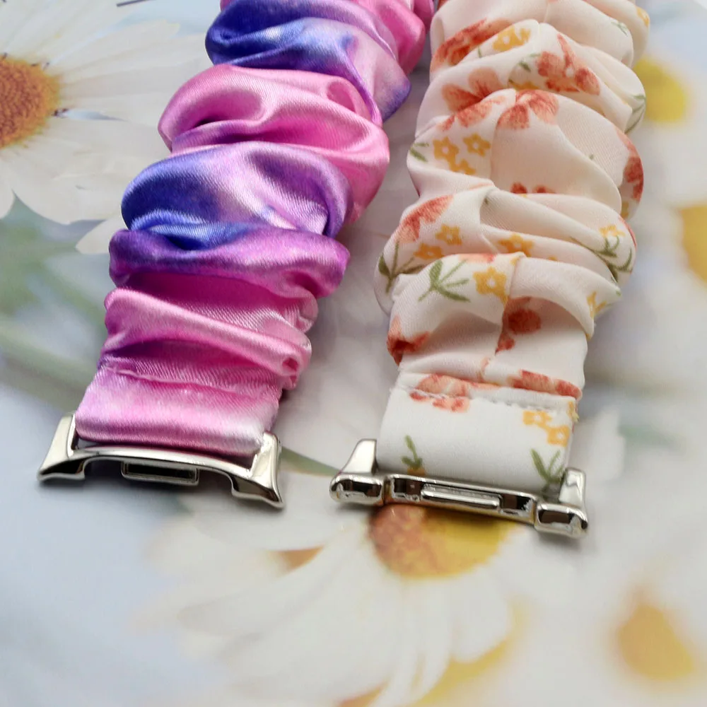 Scrunchie Galaxy Watch 9 Band Flower Printed Fabric Watchband for Samsung Galaxy Watch 8 Strap Classic 40/44mm Stretchy Bracelet