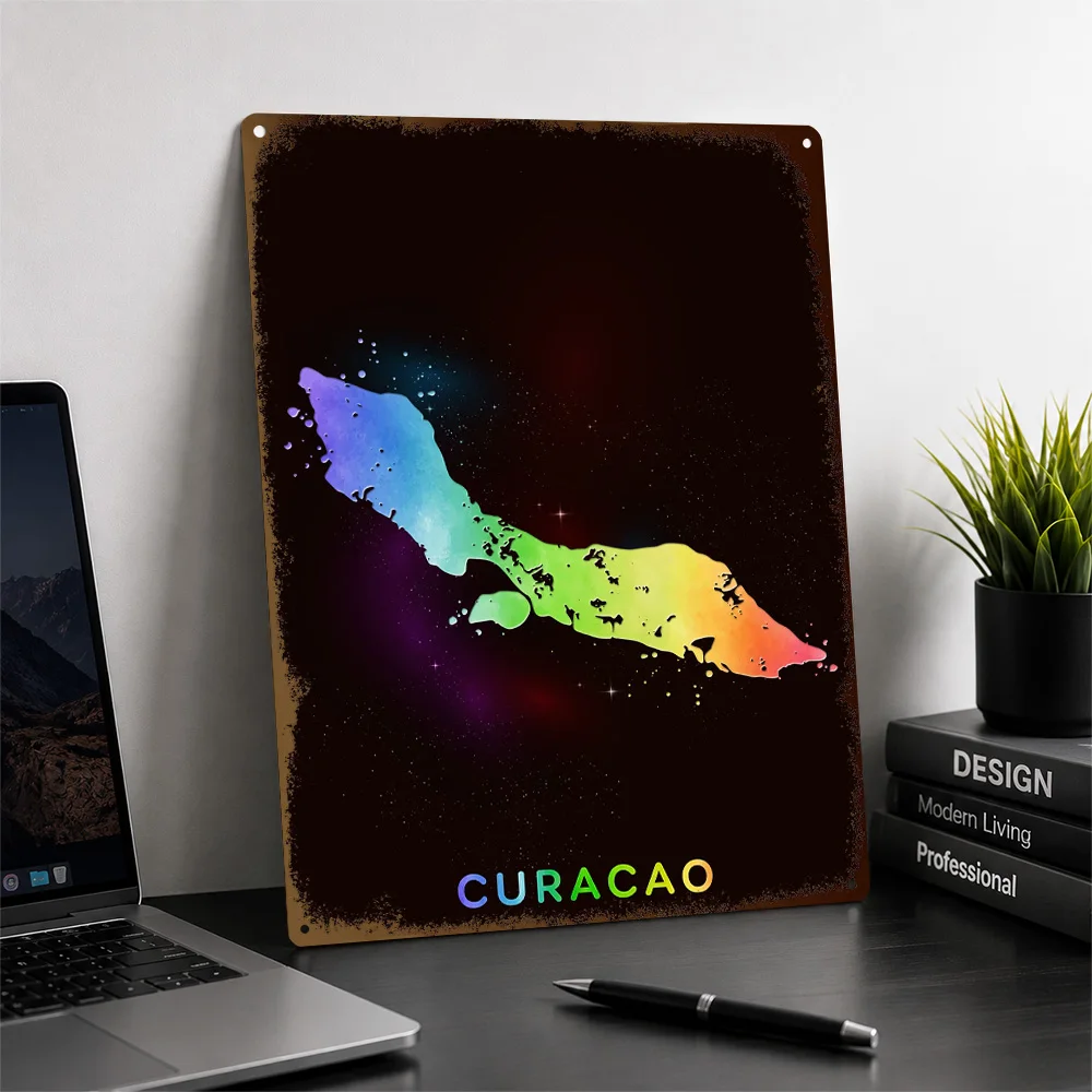 Curacao Map Printed Poster Personalized Aluminum Metal Sign Vivid Coastal Island Guide Wall Art Made For Geography Enthusiasts