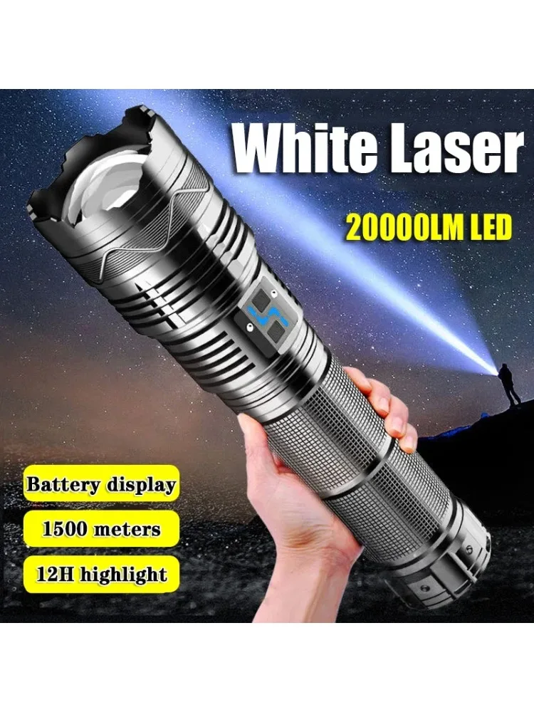 Krachtige witte laserzaklamp Superheldere LED-spot Lange afstand zaklamp Zoom Noodgevallen buiten met batterij-indicator - afbeelding 2