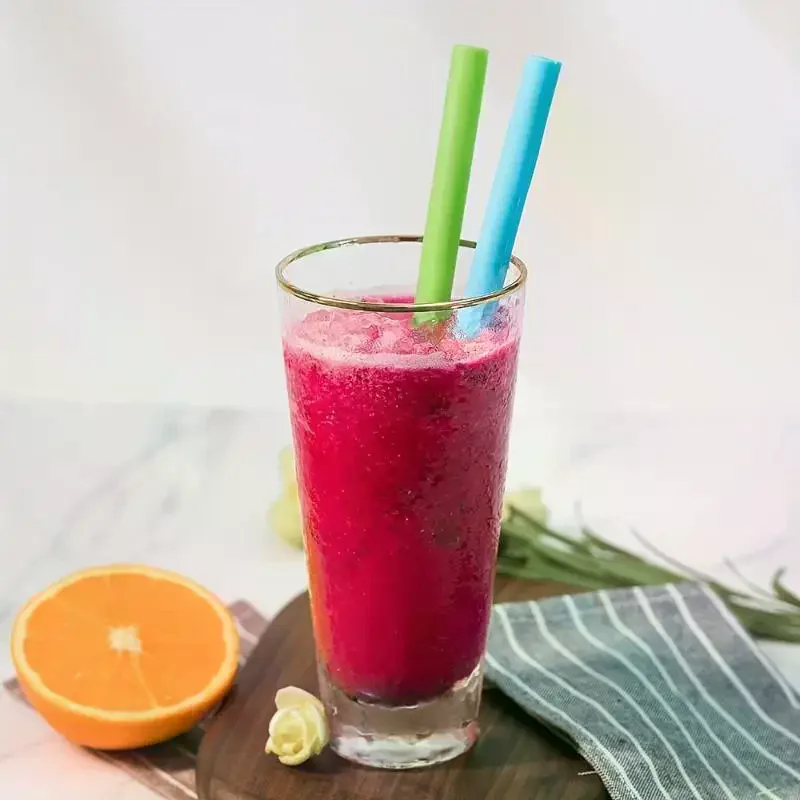 6Pcs Reusable Silicone Straws Set With Cleaning Brushes, For Water, Milk, Juices, Smoothies,Straight/Bent Straws