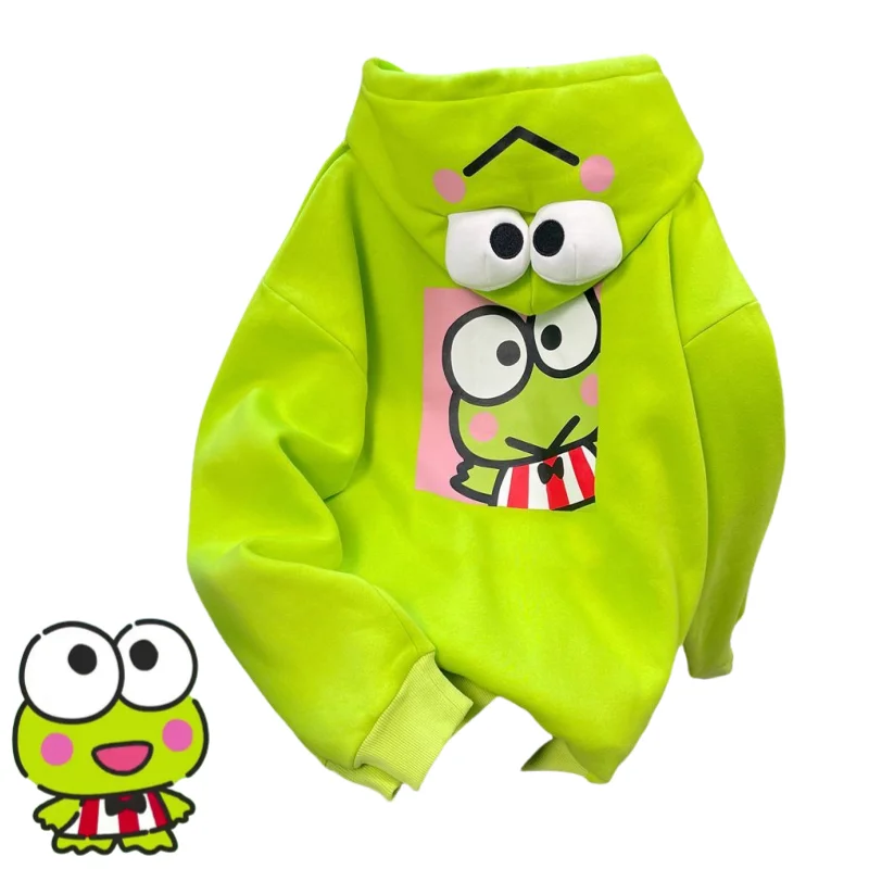 Kero Kero Keroppi cartoon anime character peripheral velvet warm hooded sweatshirt creative kawaii girl age-reducing jacket gift