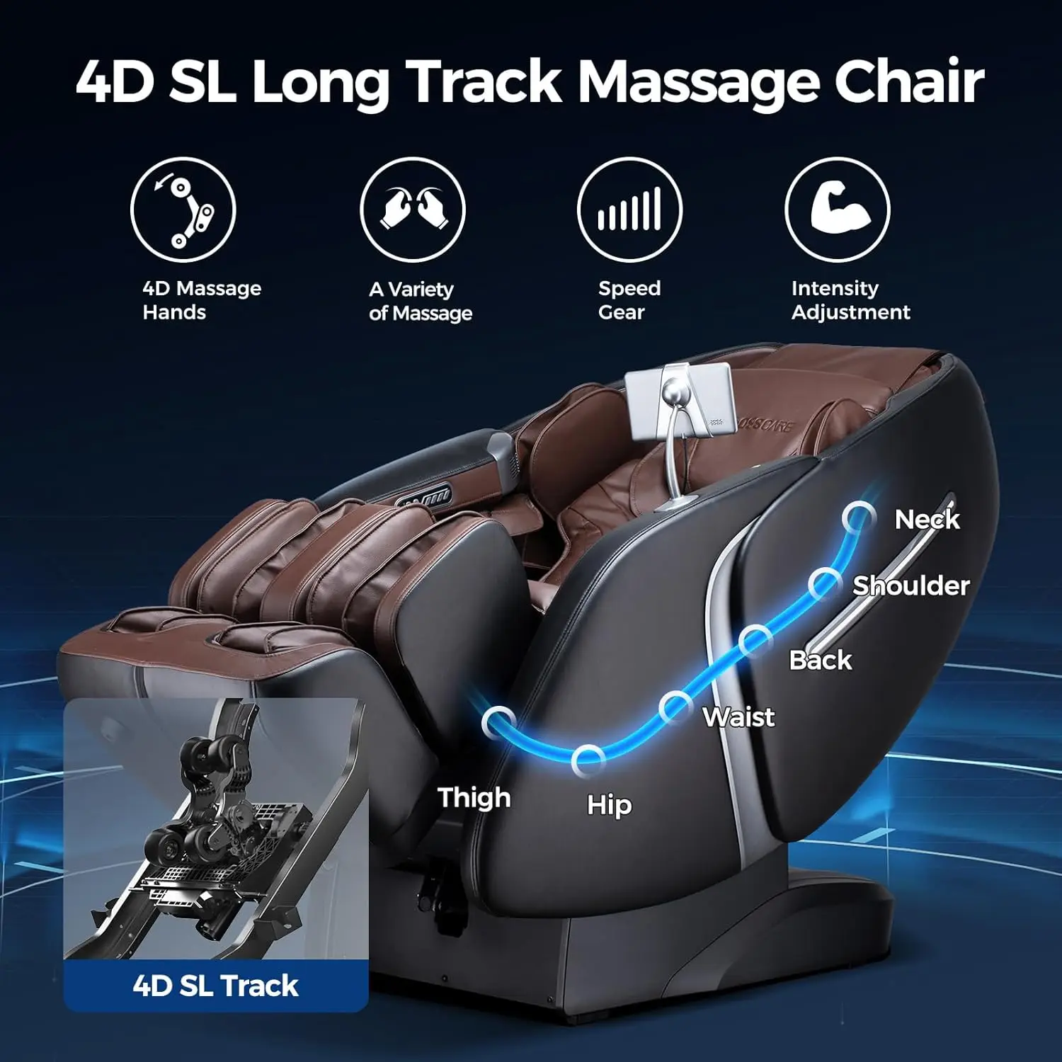 كرسي تدليك 4D لكامل الجسم بدون جاذبية SL Track كرسي تدليك الحرارة شياتسو - تطبيق مكتب المنزل للتدفئة الخلفية للقدم AI