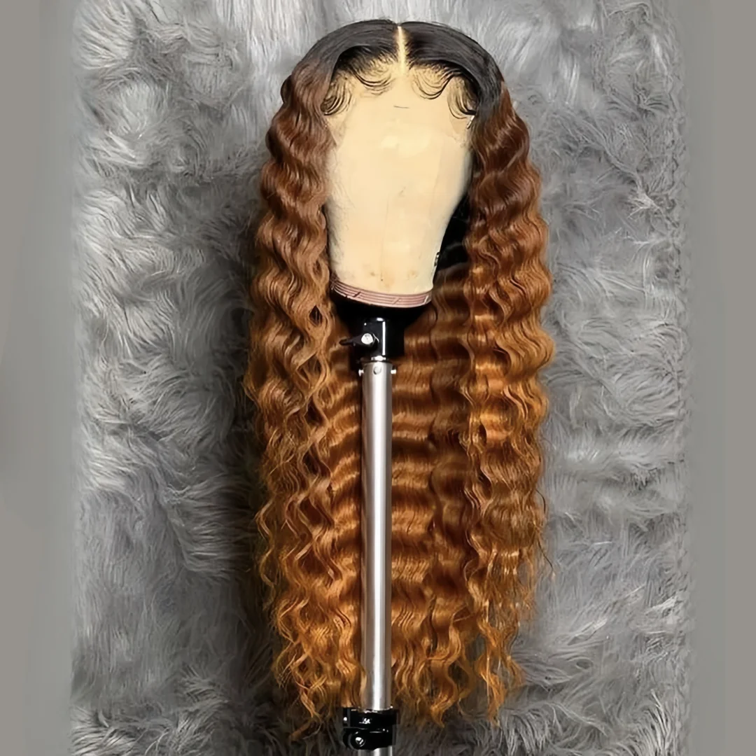 

Мягкие предварительно сорванные 26 дюймов 180 Плотность Ombre Коричневые длинные парики фронта шнурка для женщин Кудрявые вьющиеся с детскими волосами Бесклеевая хорошая текстура