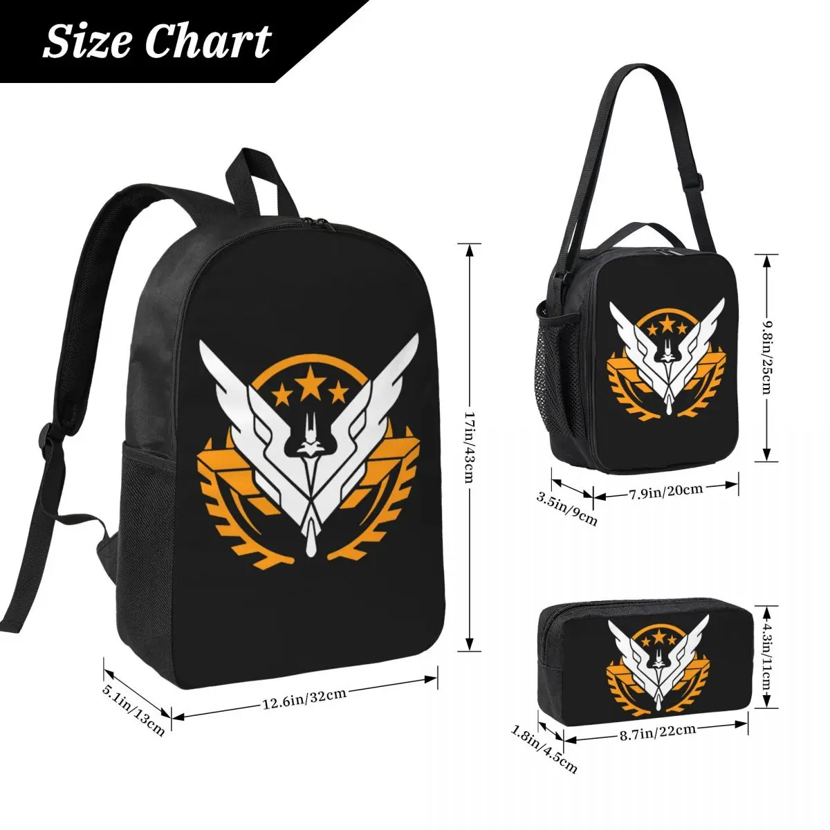 Elite Dangerous - Triple Elite Backpack Student BookBag School Bag Laptop Shoulder Bags 3ps Insulated Lunch Bag Pencil Case