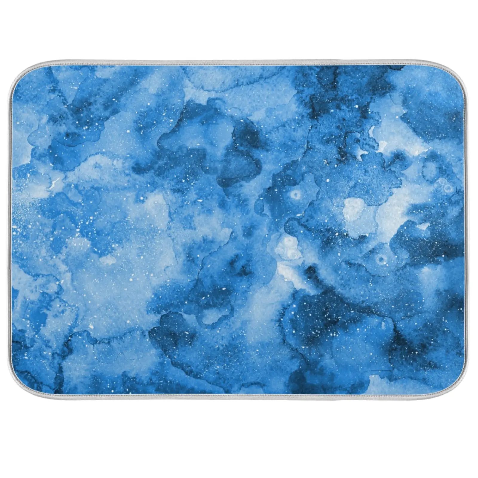 

Absorbent Dish Drying Mat for Kitchen Counter - Blue Watercolor Microfiber Drying Pad, Reversible Drainer Mats for Countertop