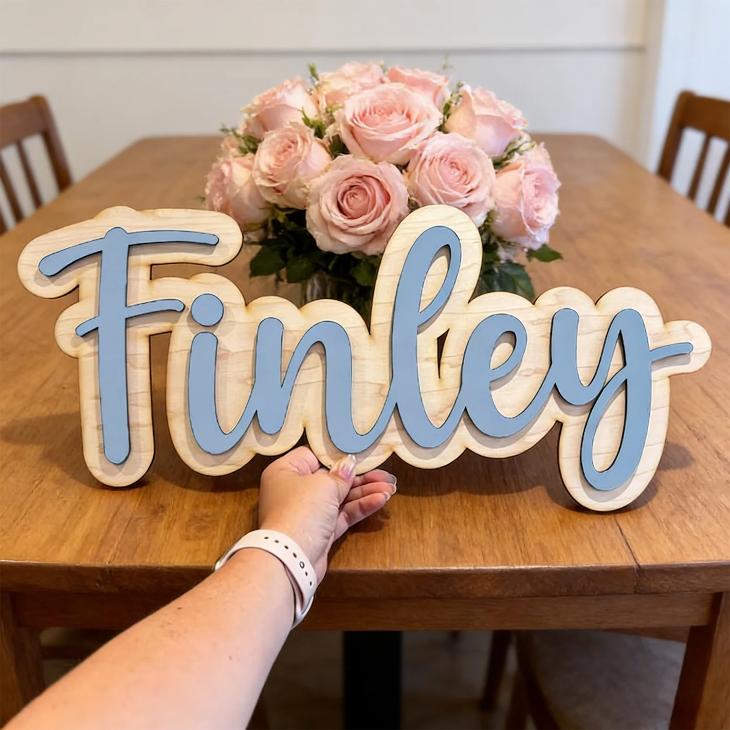 1pc Personalized Double-layer Wooden Surname Brand, Multi Scene Decoration Gift, Birthday Gift, Customized Wooden Souvenir view 5