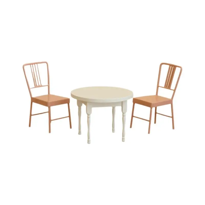1:12 소형 가구 금속 크림 테이블 인형 집용 핑크 의자 BJD 인형 액세서리 및 놀이 척