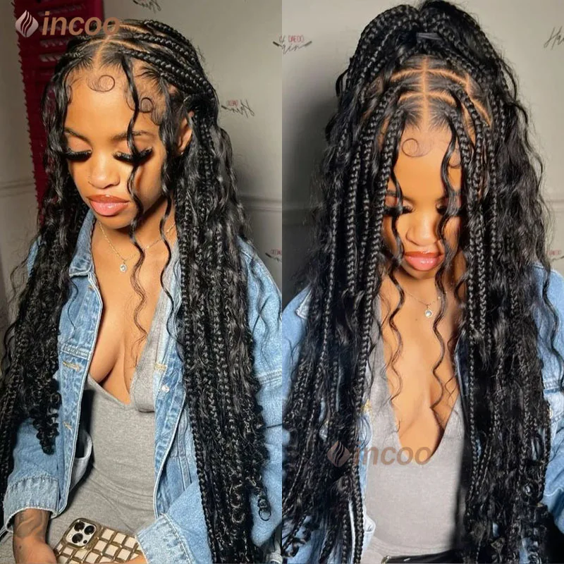 32Inch Synthetic Braid Lace Frontal Wigs Bohemian Goddess Braided Wig for Black Women Passion Twists Braided Wigs Pre Plucked