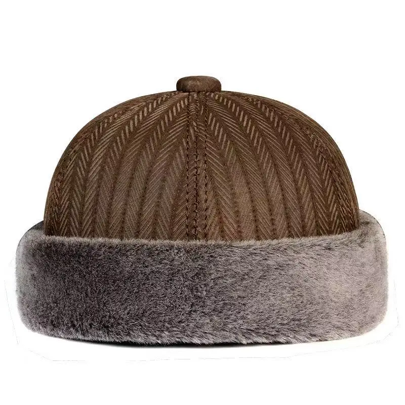 

Зимняя теплая роскошная шапка из натуральной кожи и меха в китайском стиле, без козырька, из овчины, круглая, мужская, модная, 2026