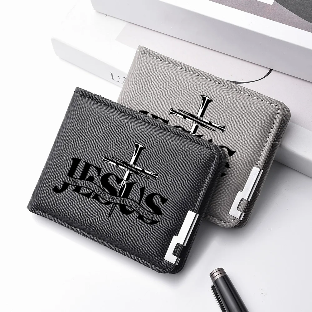 Men's Wallet Slim Multi-Slot Card Holder Jesus Print Design ID Credit Card Storage Pouch New Style Leather Billfold