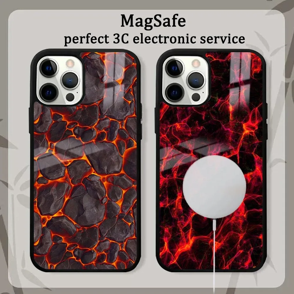 Minimalism Stule Hot Creative Mountain Magma Phone Case For iPhone16 15 14 13 12 11 Pro Max Plus Mini Mirror Magnetic Cover