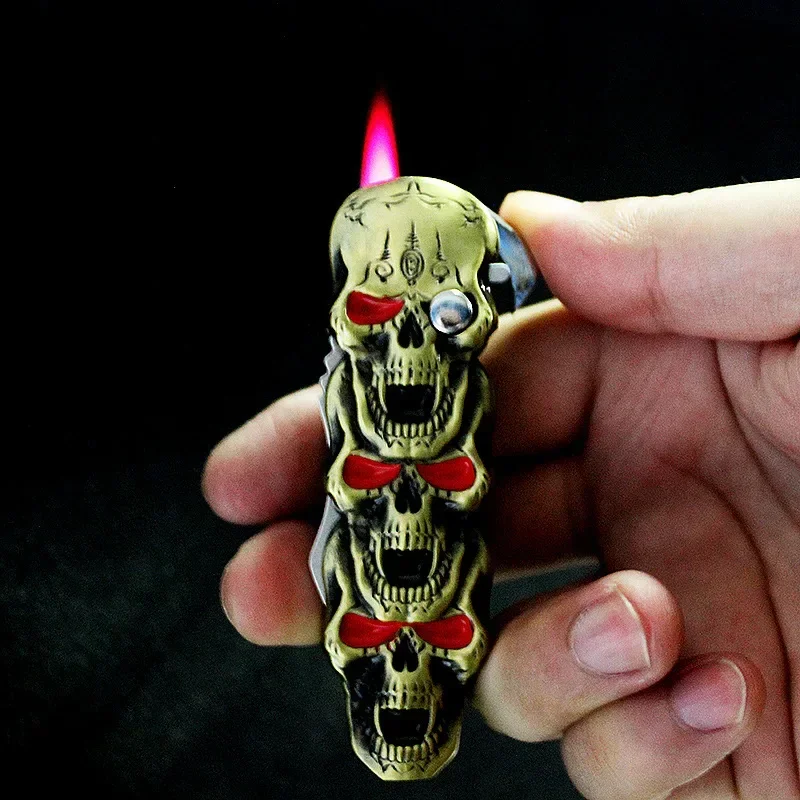 Three Ghost Head Knife Machine Windproof Lighter Creative Skull Head Inflatable Lighter Wholesale Smoke Wholesale