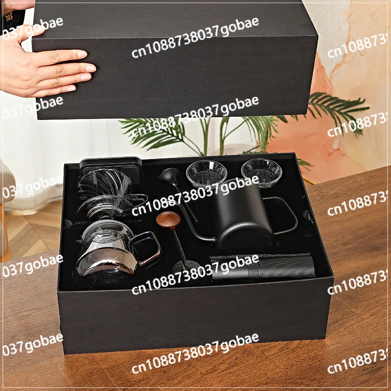 Juego de café de elaboración manual, molinillo de granos con manivela, caja de regalo de olla de elaboración manual para el hogar al aire libre, caja de regalo de café.