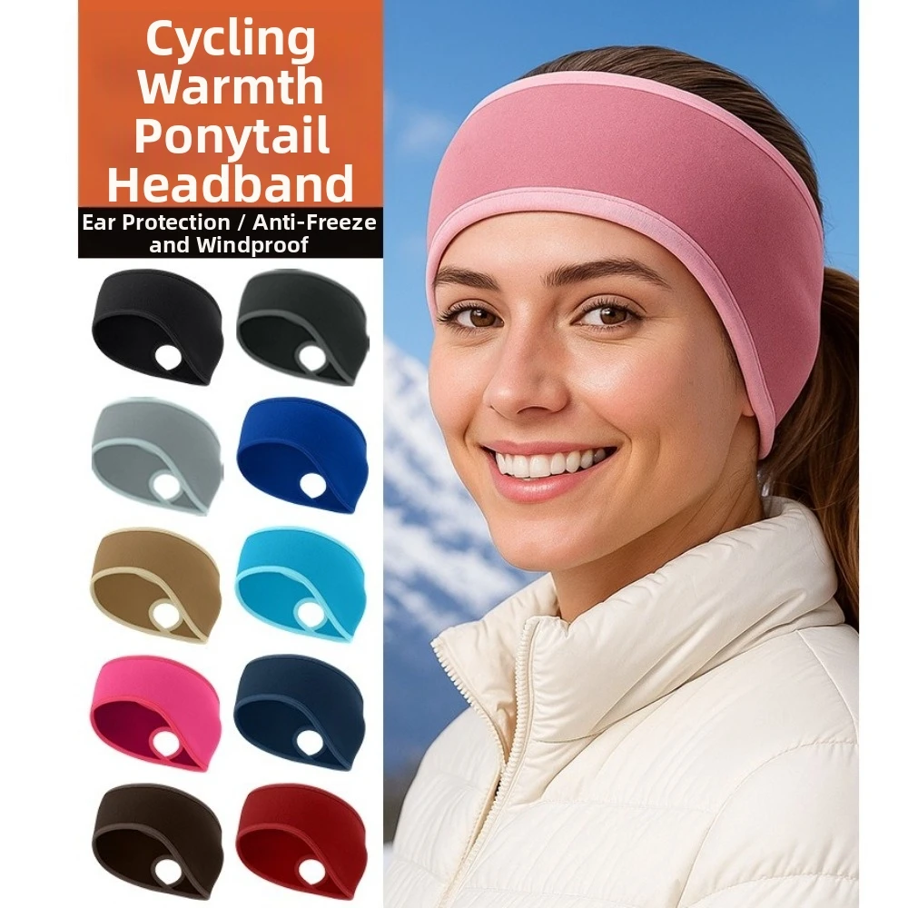 Fleece Material Ear Warmer Headband Windproof Design Thermal Insulation Ponytail Headband Large Head Circumference Sweat Wicking