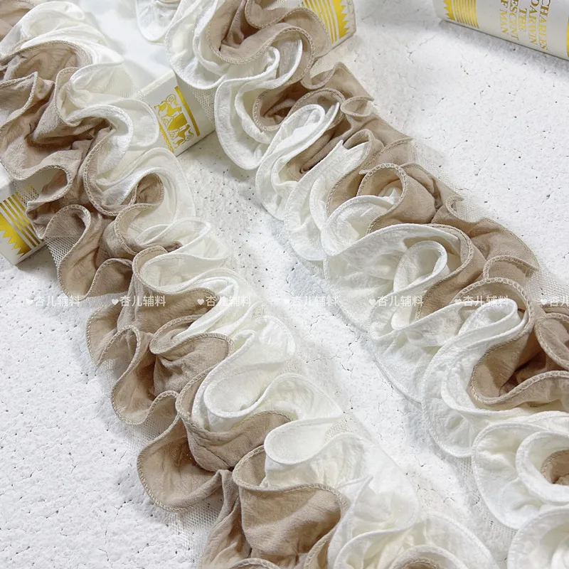 2Yards New High-Quality Pearl Chiffon Bicolor Ruffled Lace Trim for Curtains Cuffs DIY Handmade Clothing Accessories