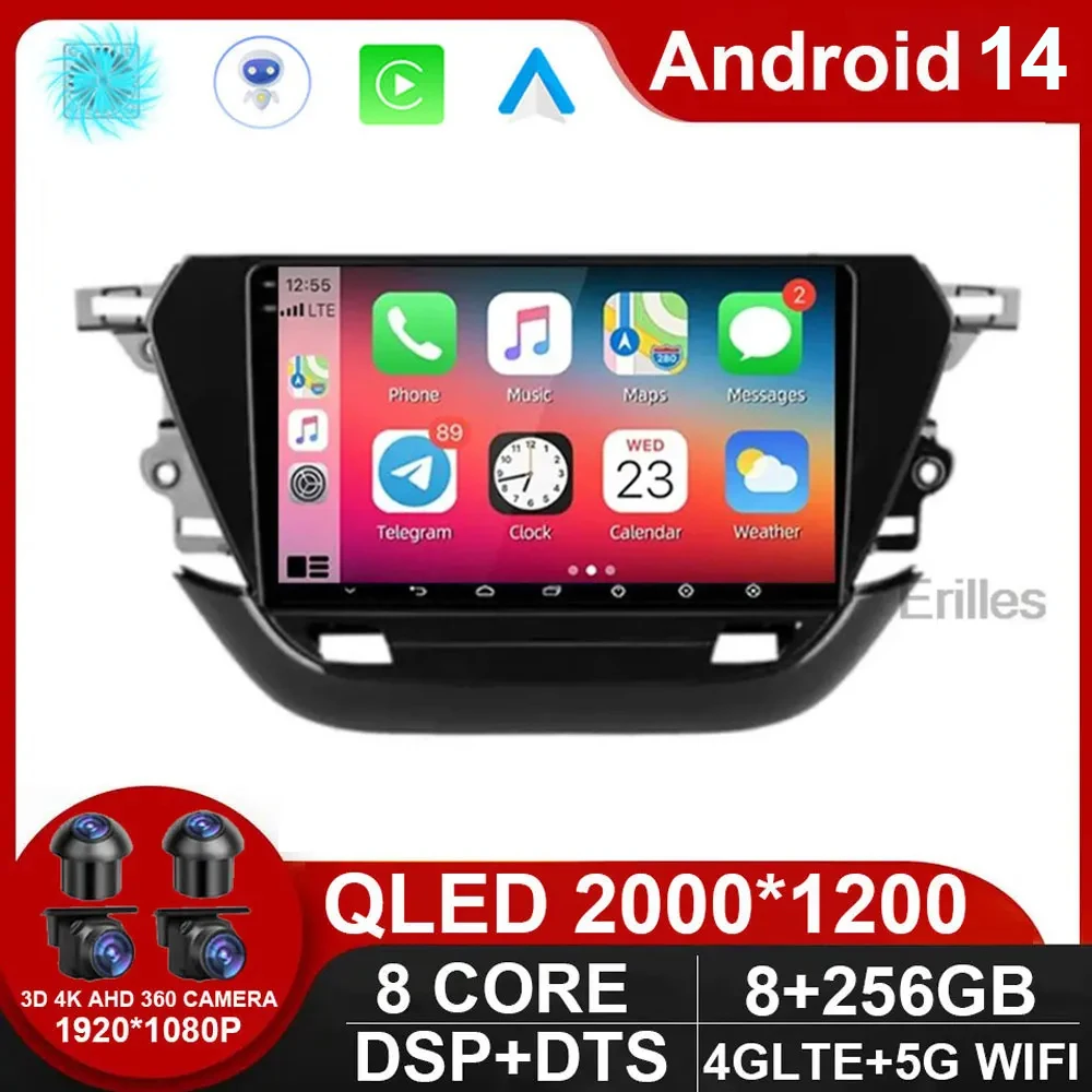 

DSP QLED Screen Android 14 For Opel Corsa F 2019 - 2023 Car Radio Multimedia Video Player Navigation stereo GPS auto carplay DVD