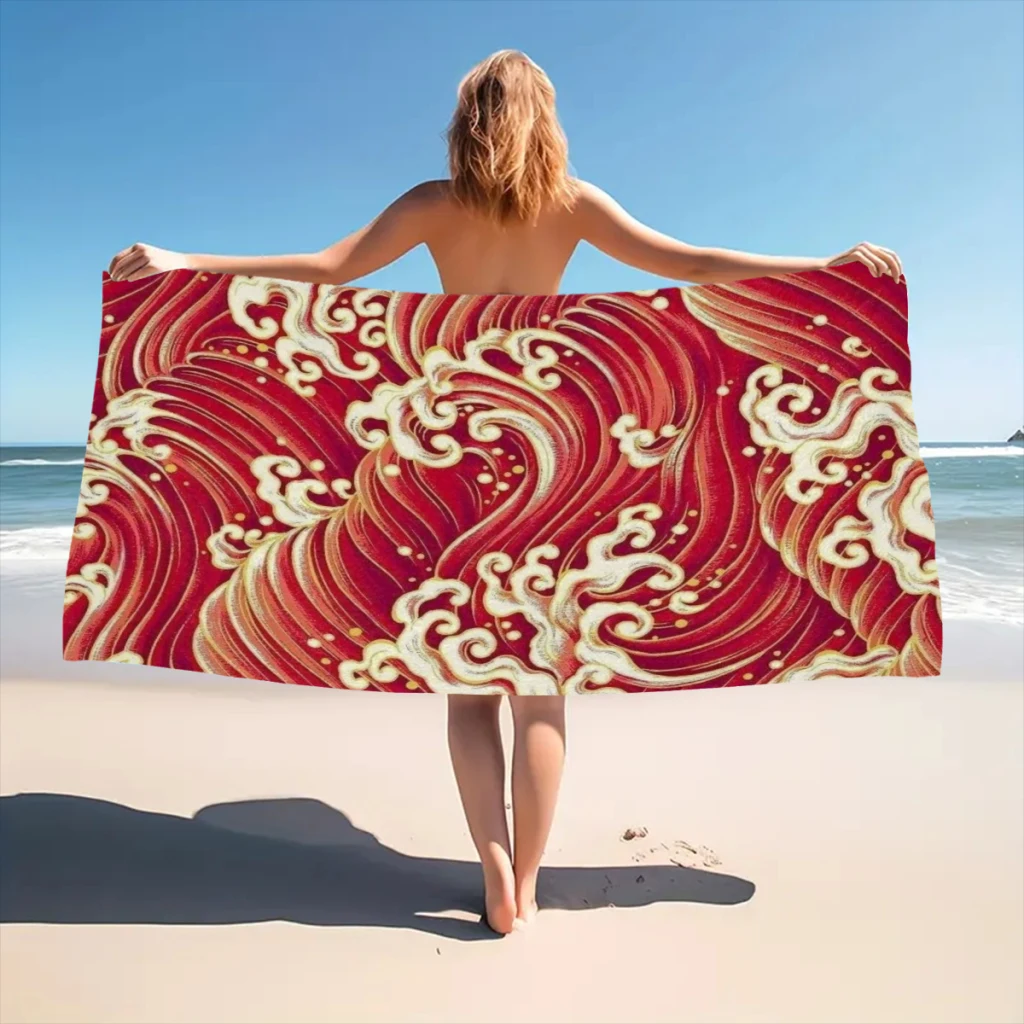 

Japanese Style Waves Beach Towel Poncho Bathing Towels Cover-ups Quick Dry Sand Free Yoga Spa Gym Pool