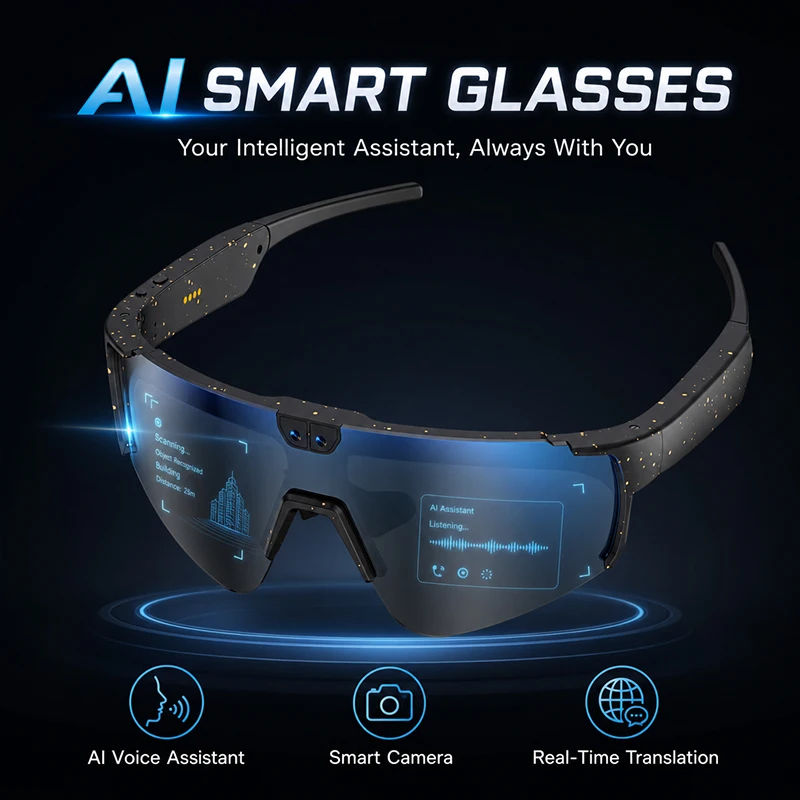 Bluetooth AI Sports Smart Camera Video Photo Sunglasses Women Translation Sun Glasses Headphones Outdoor UV400 Goggle Eyewear