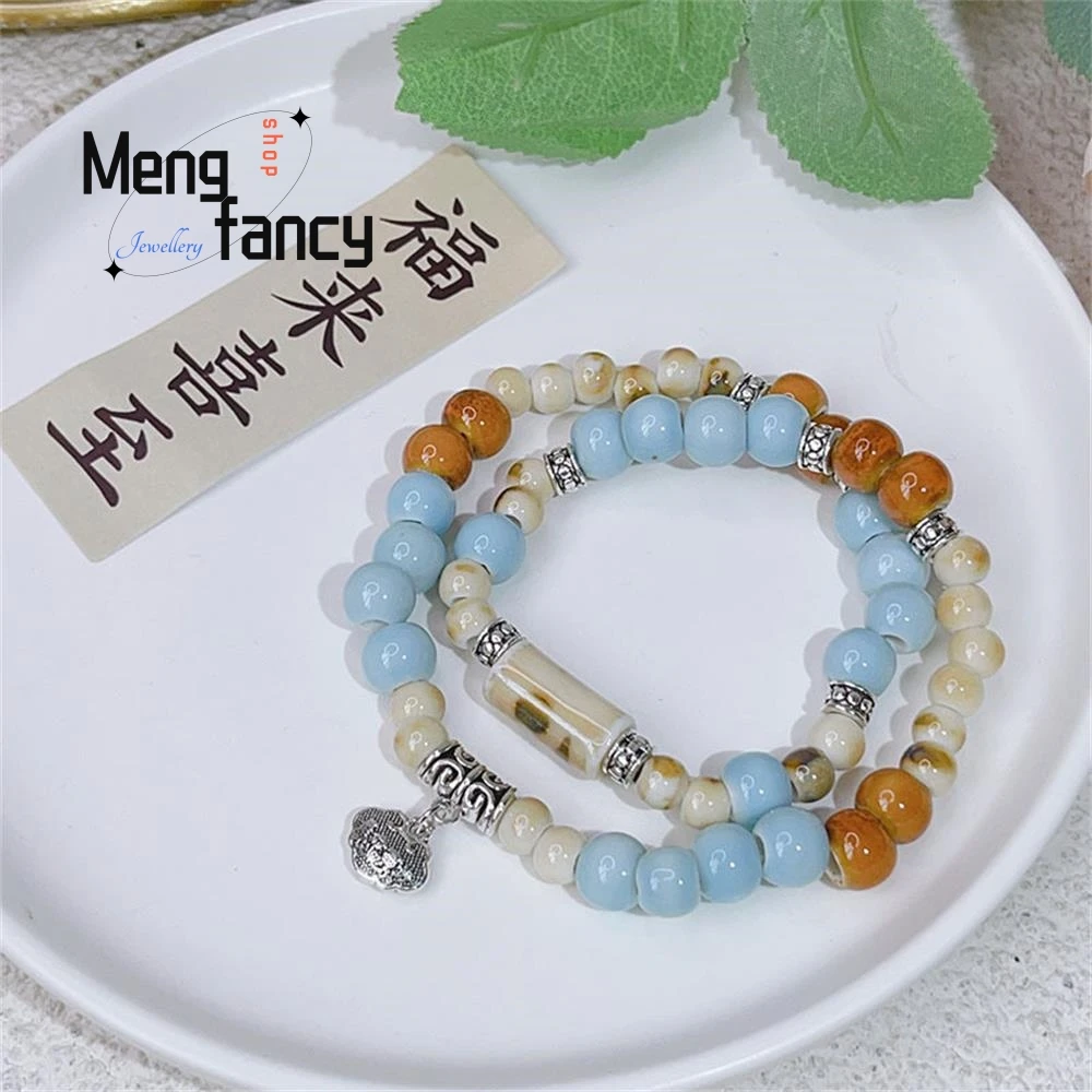 New Design Double Circle Ceramic Beads Tibetan Style National Wind Beaded Bracelet High-grade Exquisite Luxury Fashion Jewelry