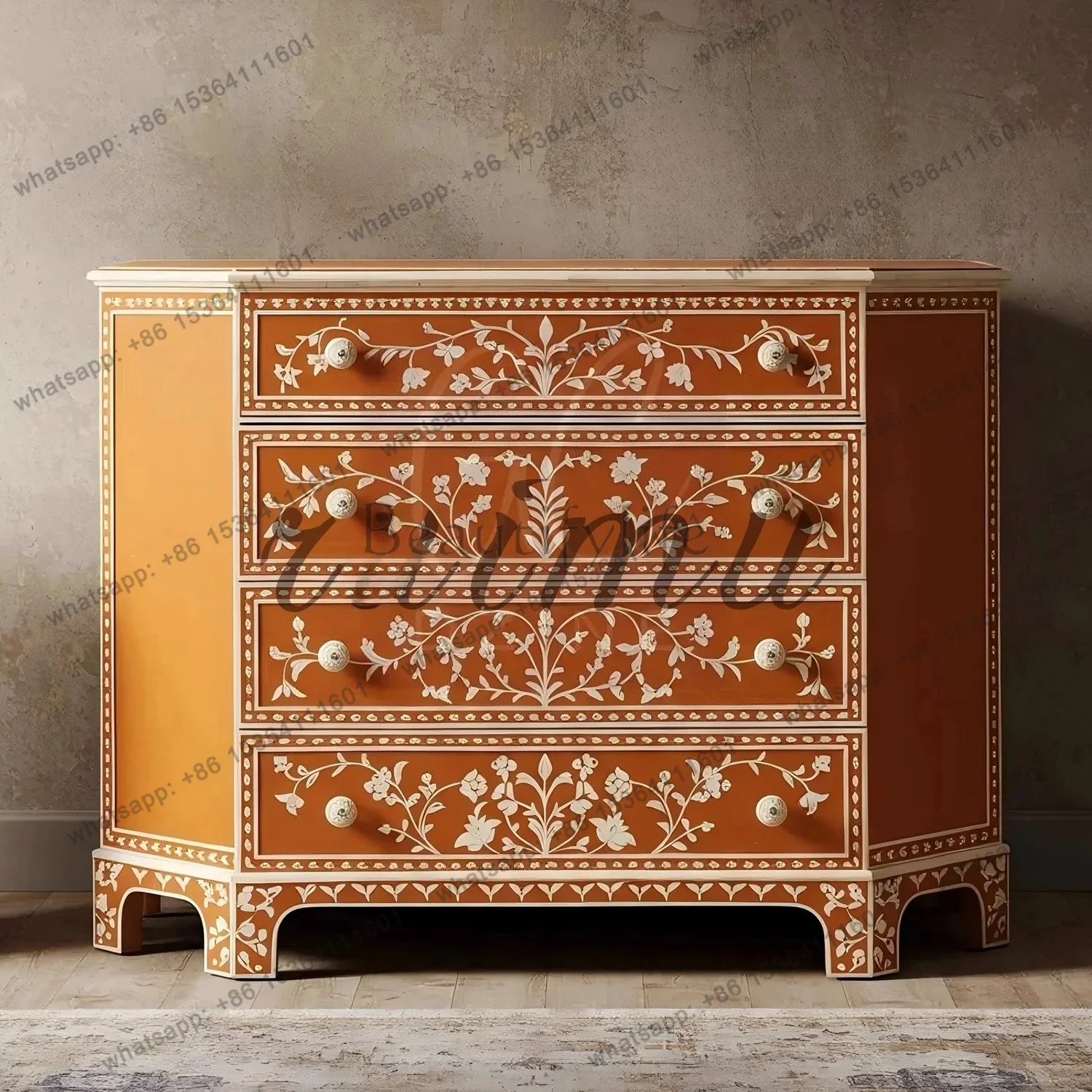 zj.French antique painted chest cabinet, storage next to the sofa in the American simple  solid wood cabinet at  end of  bed