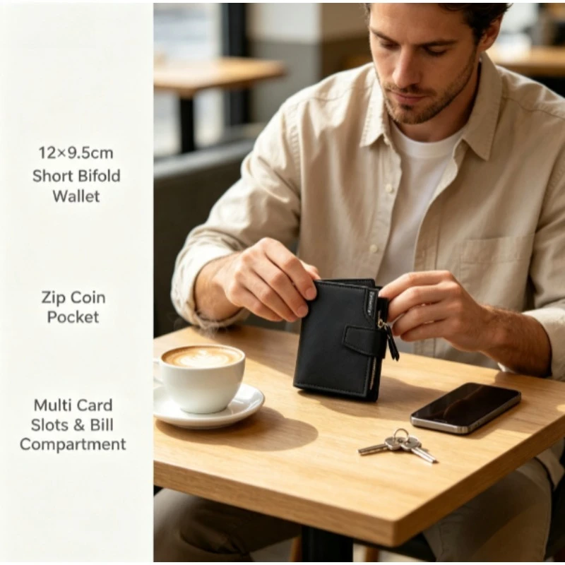 Women's Tri-fold Short Wallet, Multi Card Slots Functional Leather Purse, Korean Style Snap Button Card Holder for Ladies