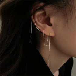 Minimalist Style Tassel Ear Wire Silver Color Alloy Stud Earrings For Women Fashion Jewelry Trend Accessories