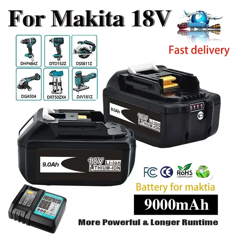 Original 18V Makita Lithium Ion Rechargeable Battery 9.0Ah for Makita BL1860, BL1830, BL1850 Batteries, Durable and Long-lasting