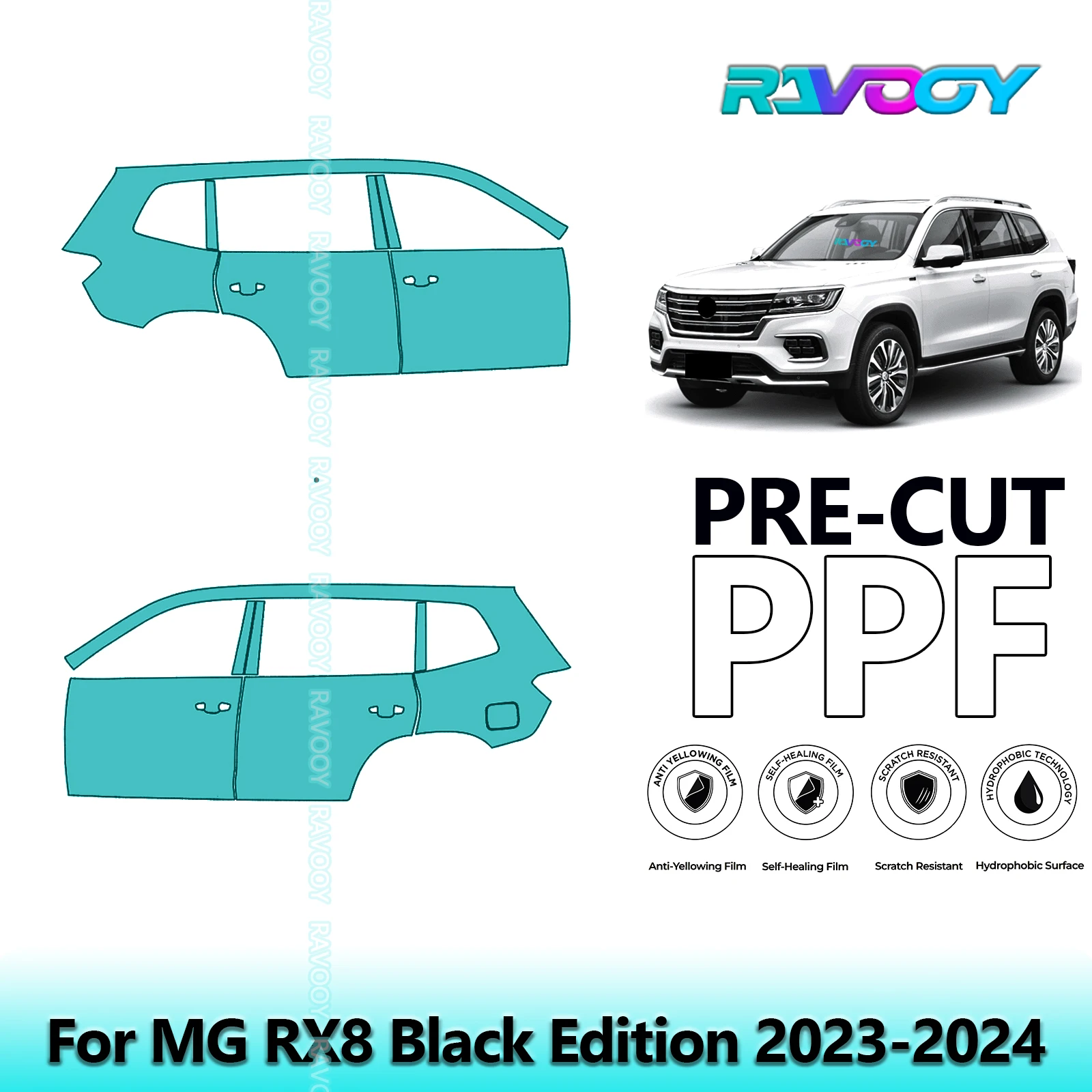 

For MG RX8 Black Edition 2023-2024 8.5mil Clear Matte Pre-Cut PPF Door & A/B Pillar Kit TPU Paint Protection Film Set