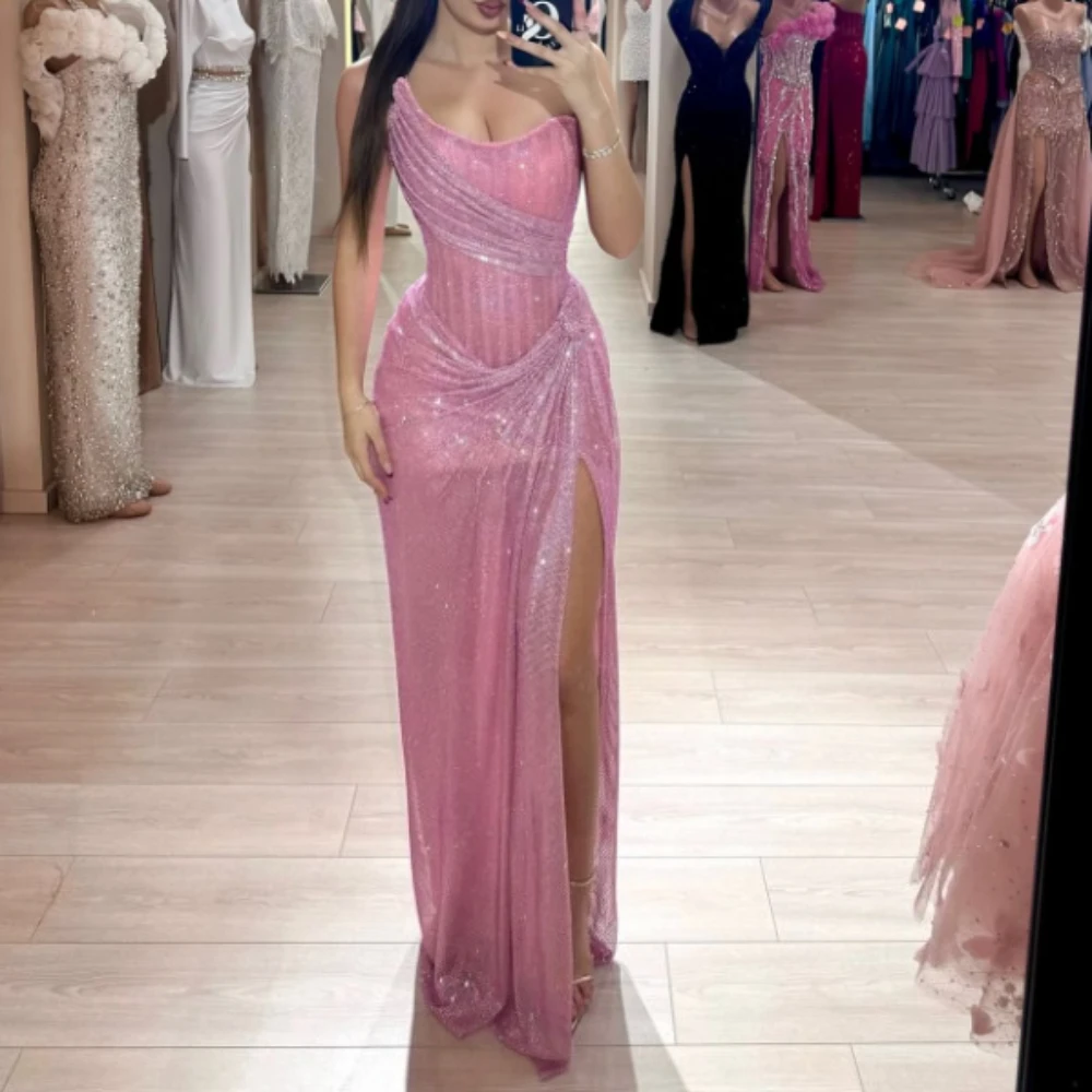 

Customized Exquisite Evening Dresses Shiny Pleats Floor Length Mermaid High Quality Prom Dress Pleats Sexy Party Gowns for Women