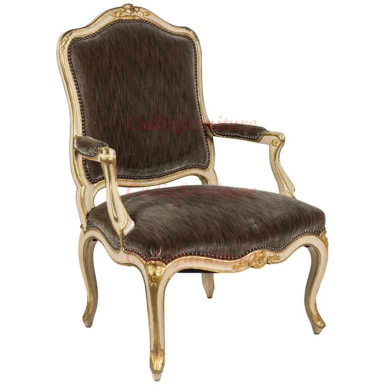 Elegant Armchair Simple Style Living Room Furniture French Country Wooden Frame Fabric Accent Chairs