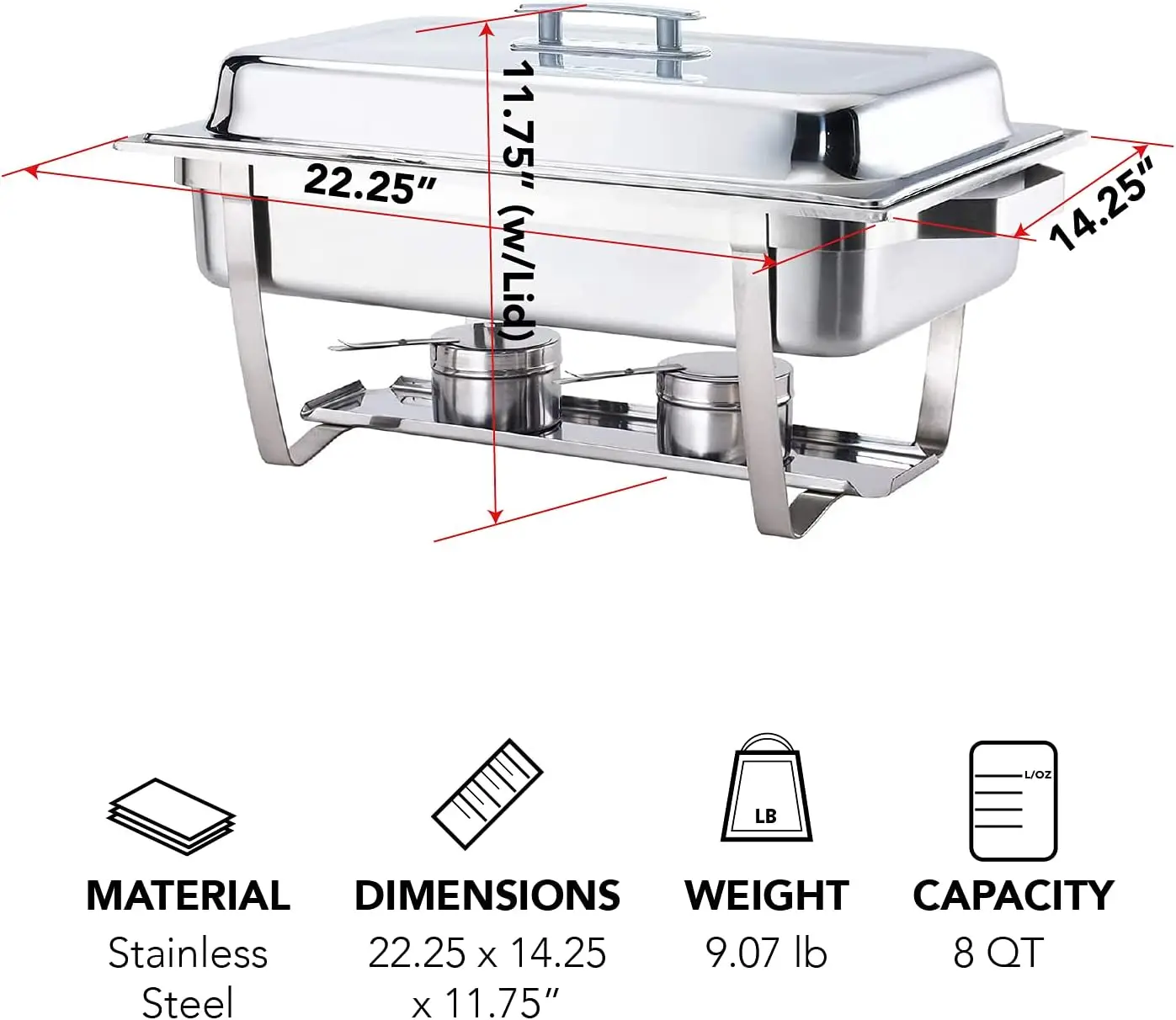 70014-GRAY 4 Pack 8QT Chafing Dish High Grade Stainless Steel Chafer Complete Set, 8 QT, Alpine Gray Handle