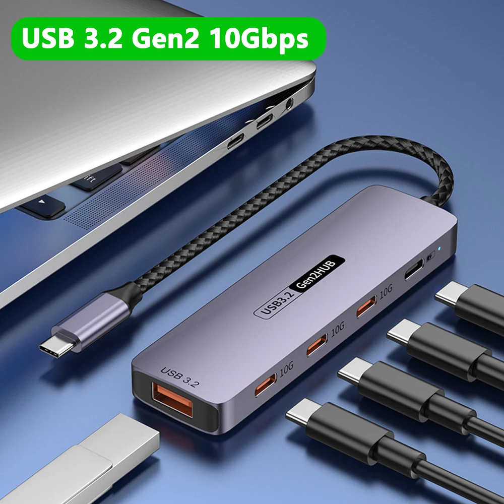 10Gbps USB3.2 Gen2 HUB USB C Splitter Hub 10Gb for PC Laptop MacBook Air/Pro iPhone 15/15 Plus/15 Pro Max Samsung S24 S23 Ultra