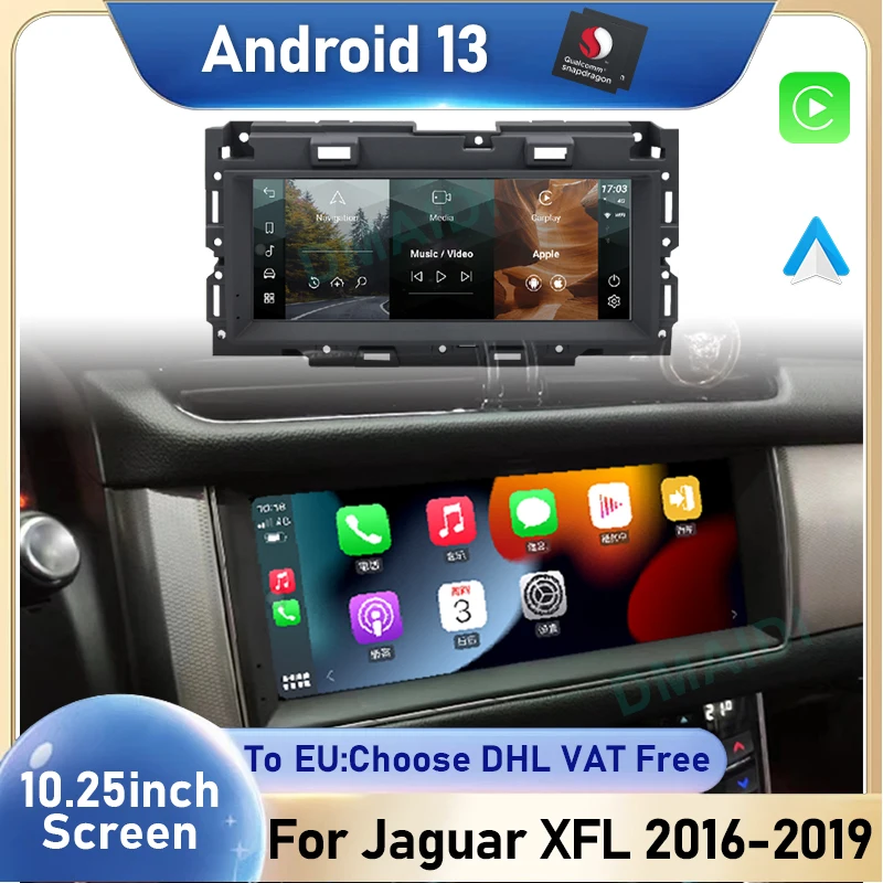 Snapdragon Android 13 10.25 Inch Car Radio GPS Navigation For Jaguar XF XFL 2016 - 2019 Multimedia Player Wireless Carplay Auto