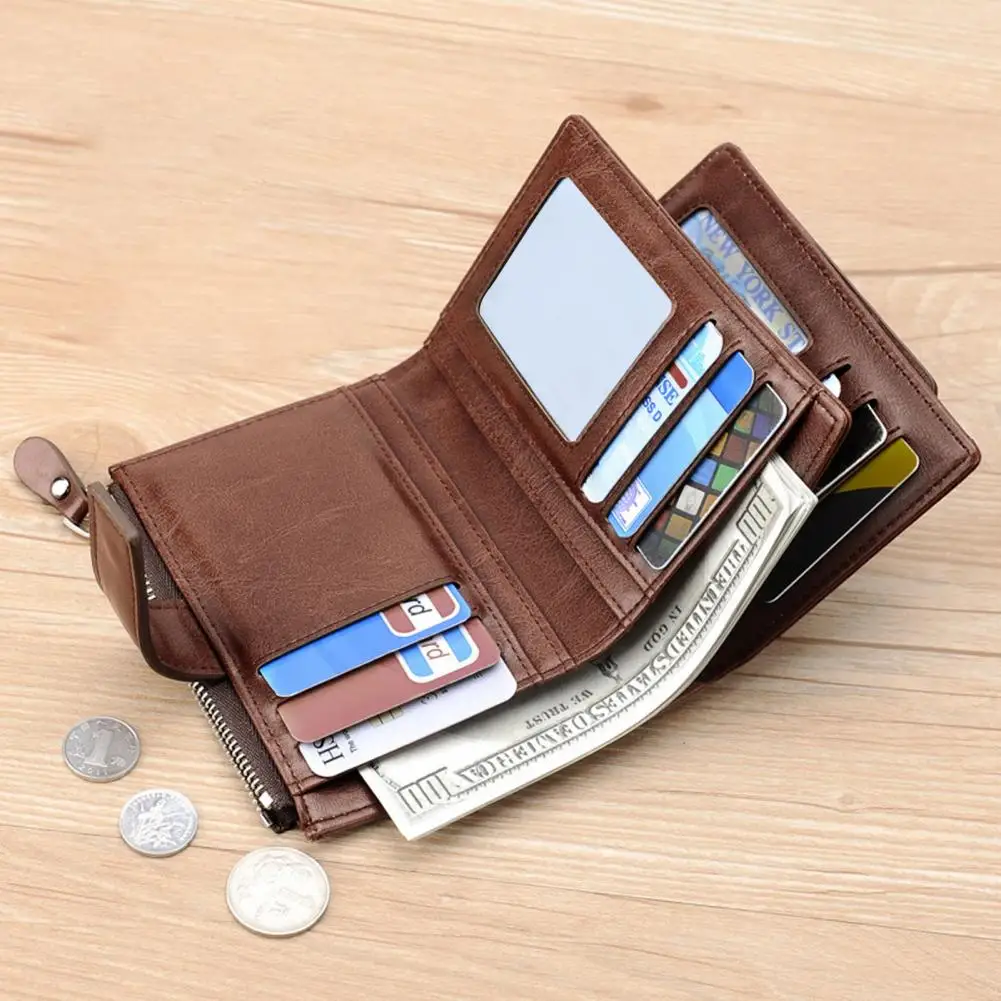 Simple Coin Purse Vintage Men Wallet Large Capacity Portable Cash Holder Handbag  Anti Demagnetization