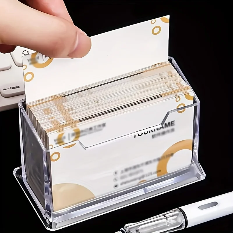 Transparent Business Card Holder, Desktop Acrylic Display Stand, Essential Office Supplies, Business Card Stand, Business Card Box, Personalized Single-Slot Business Card Holder for Office Desk, Transparent Card Storage Box