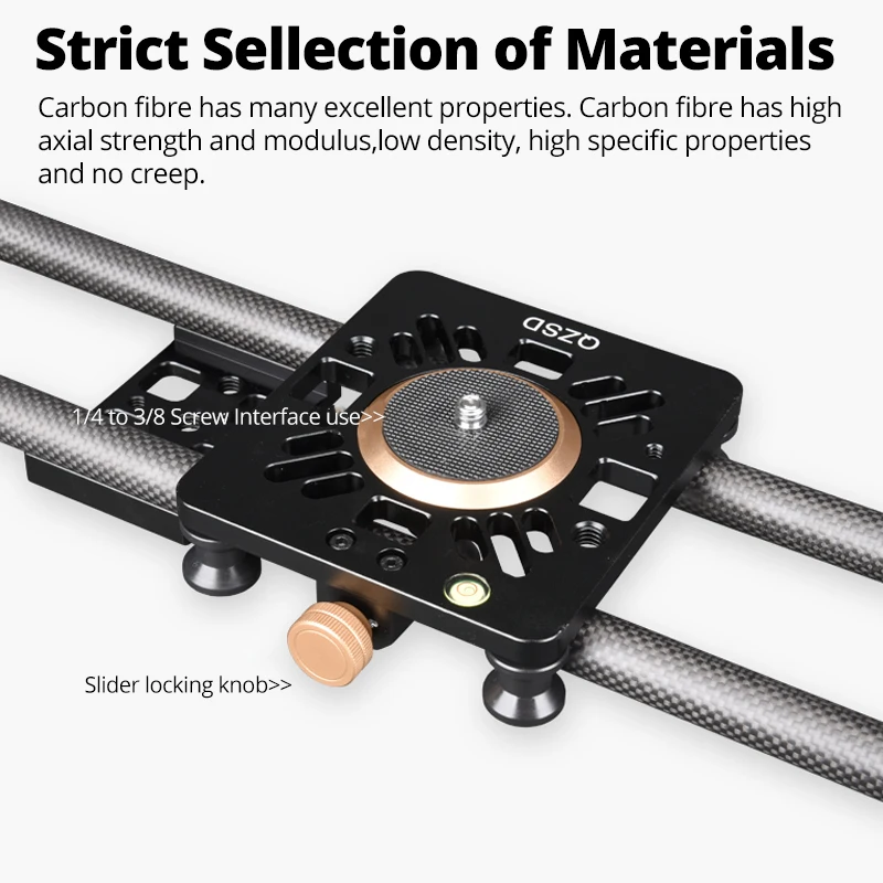 QZSD 60/80/100/120cm Carbon Fiber Slide Manual Time Delay Anti-Shake Track Silent Smooth Damping Rail Gimbal for DSLR Camera