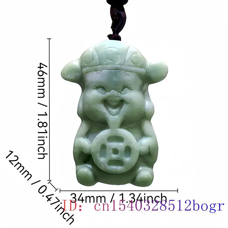 Green Natural Real Jade God of Wealth Pendant Necklace Gift Stone Vintage Luxury Designer Charm Gemstones Accessories