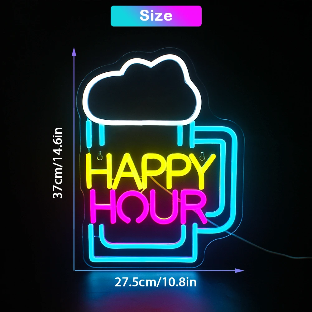 Happy Hour Neon Led Signs decorazione della stanza alimentato tramite USB per la decorazione della festa di compleanno luci al Neon lampade da parete per la decorazione del negozio